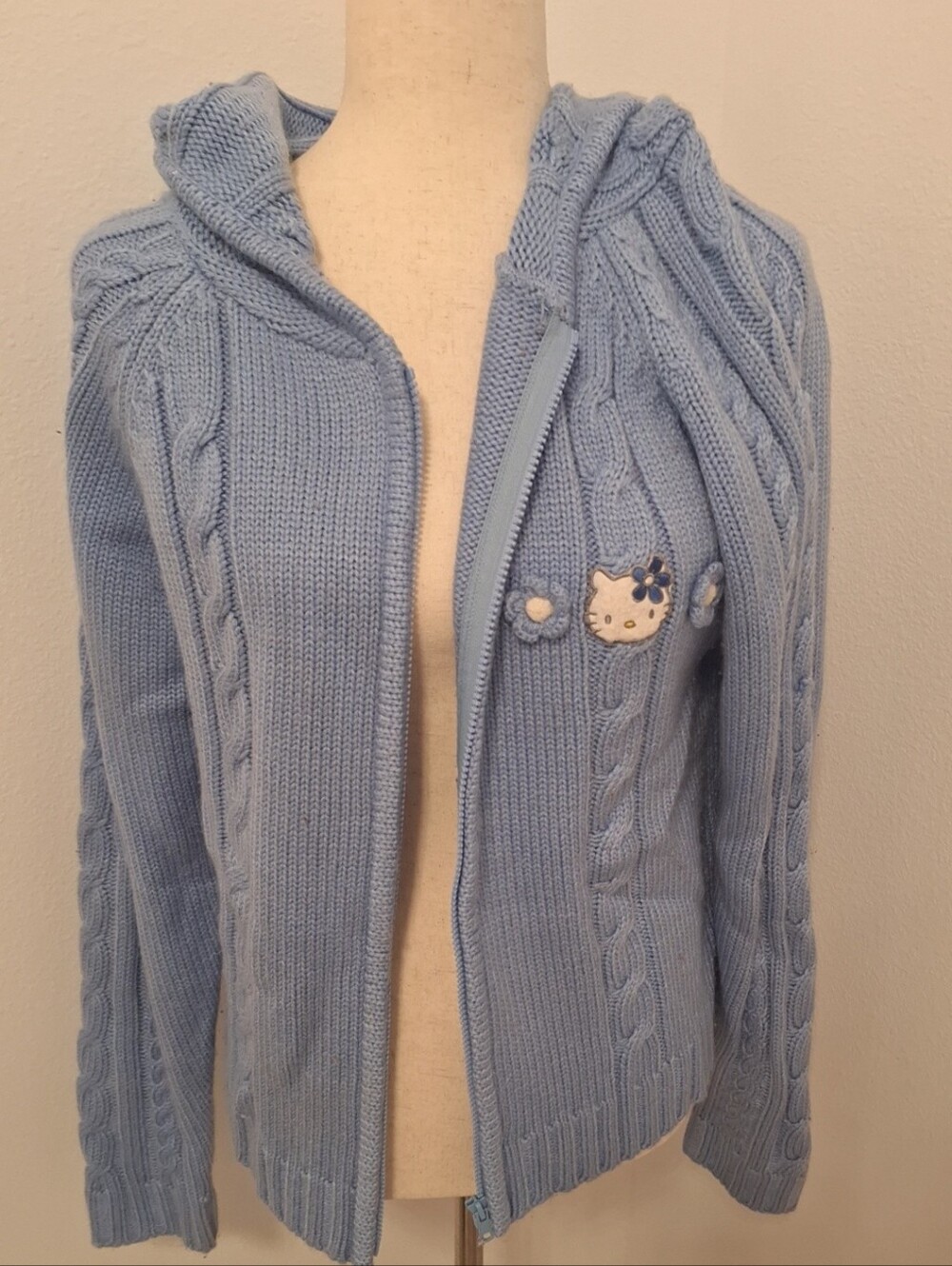 Sanrio Hello Kitty Cable Knit Hoodie Sweater Y2k
